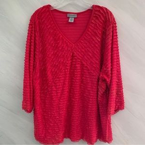 Maggie Barnes Catherine’s Women’s 1X V-Neck Tiered Ruffles 3/4 Sleeve Blouse